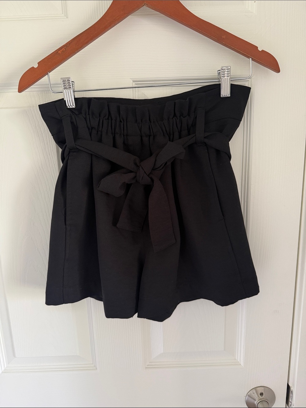 High-Waist Paperbag Shorts with Tie Belt - Black